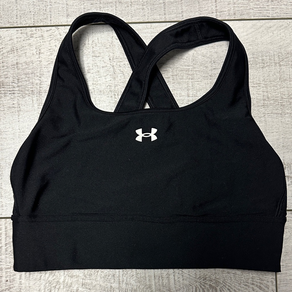 Under Armour Women's Black Sports Bra with White Logo